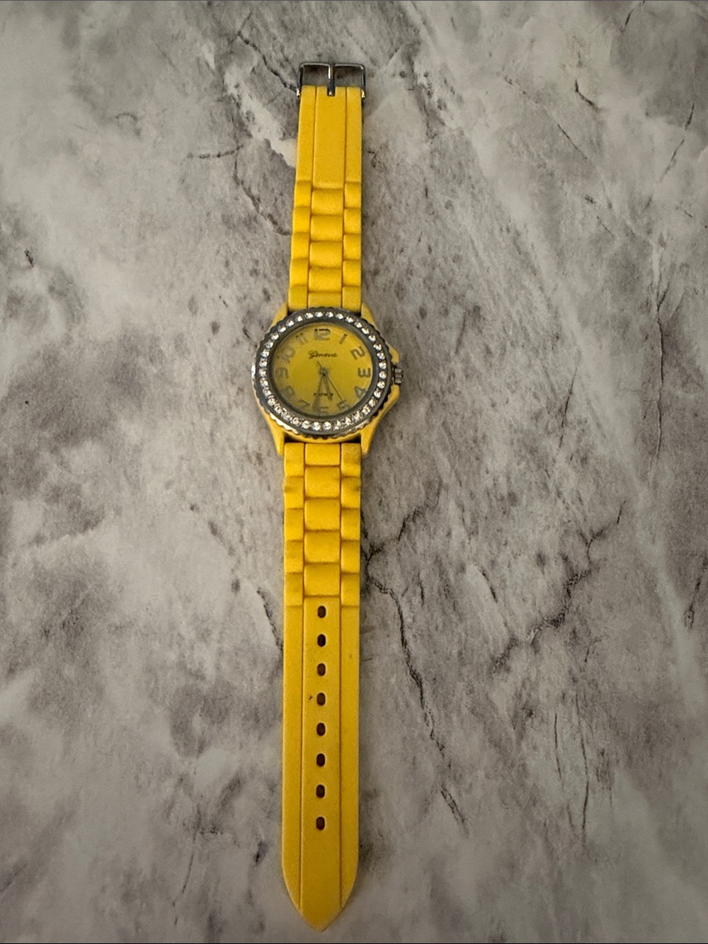 Geneva Platinum Yellow Rhinestone Bezel Watch No. 6886
